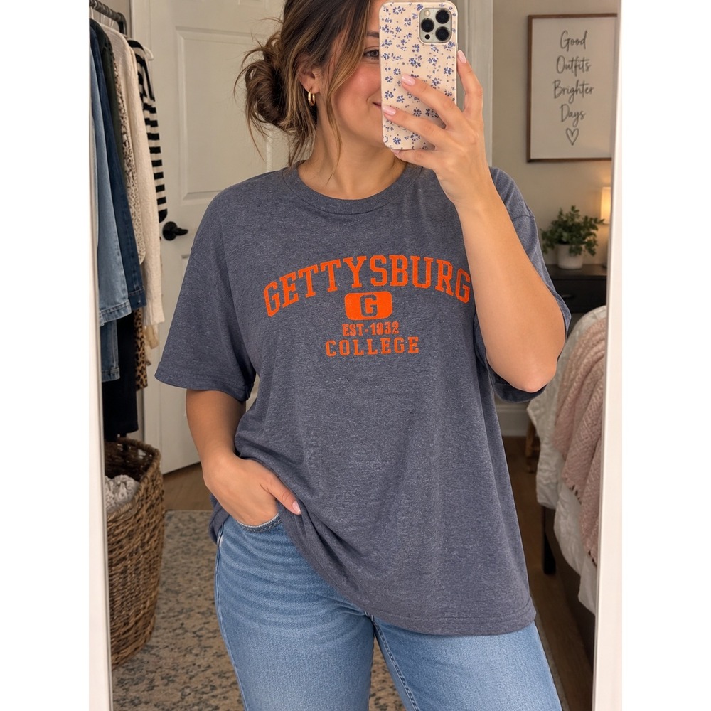 MV Sport Gettysburg College T-Shirt Large Gray Orange Graphic Short Sleeve Tee